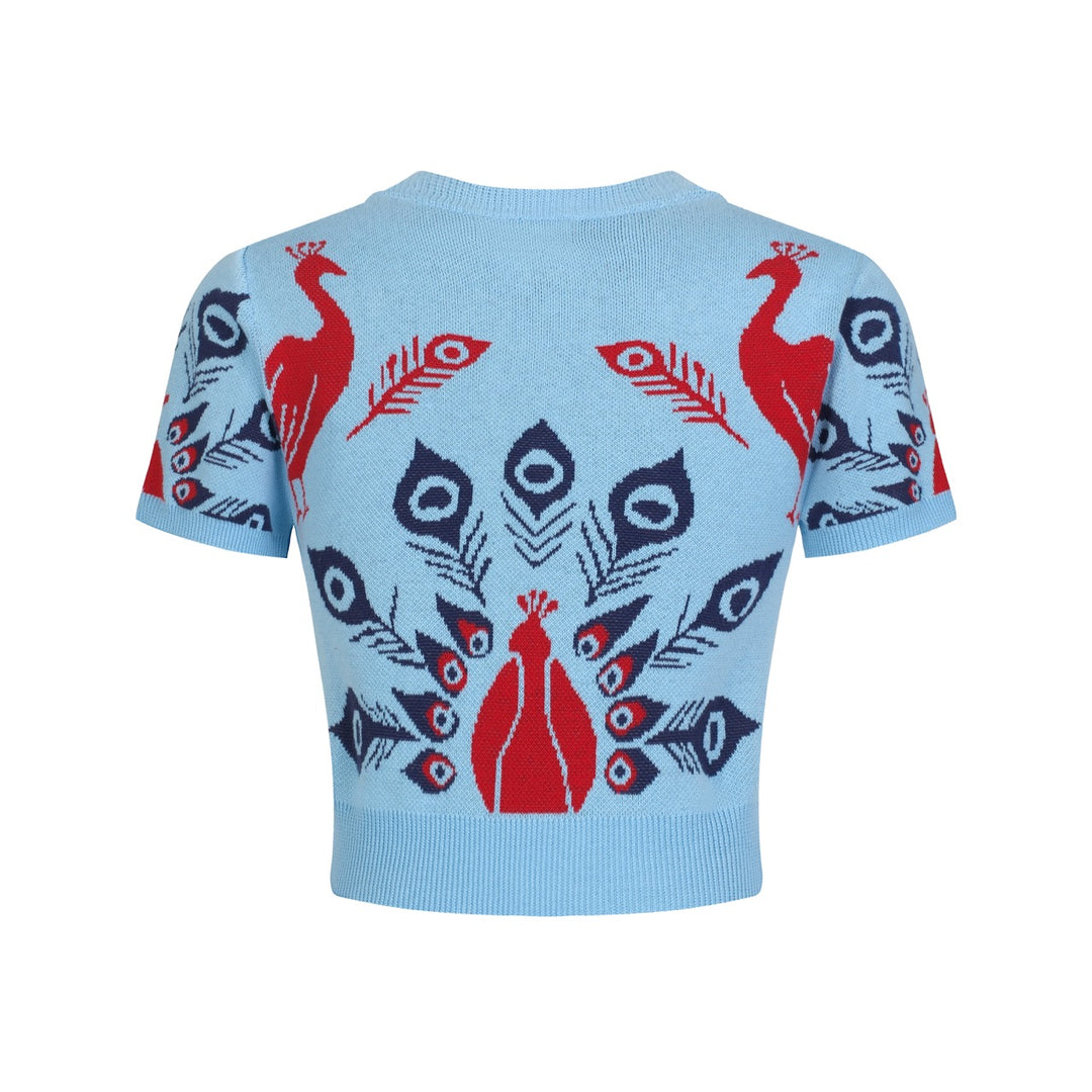 Women's Blue Fun Peacock Jacquard Dress Set