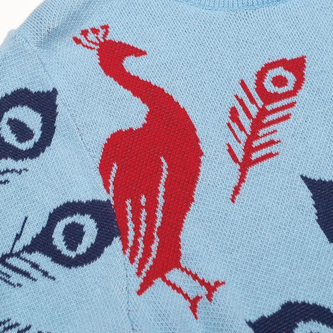Women's Blue Fun Peacock Jacquard Dress Set