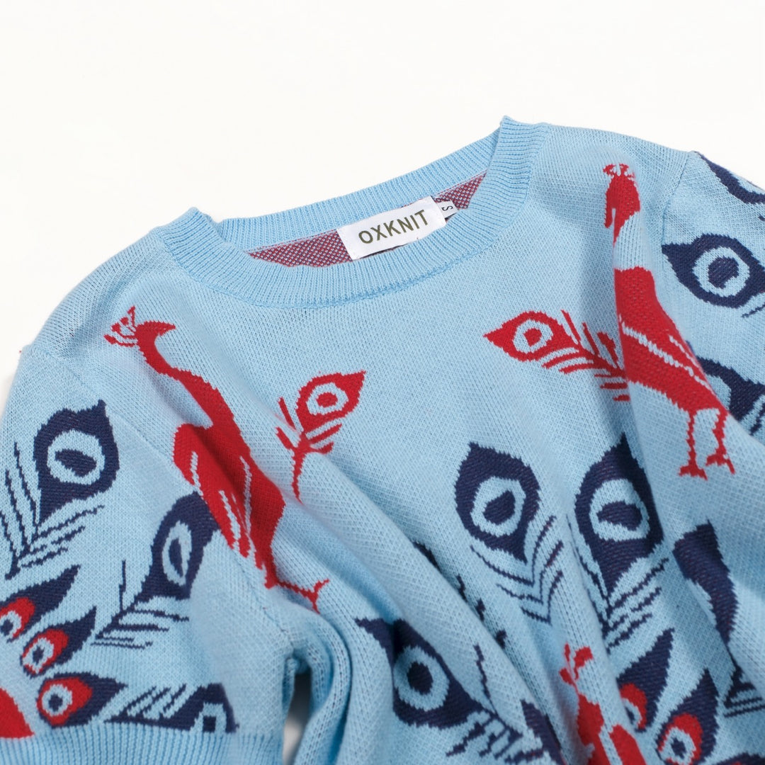 Women's Blue Fun Peacock Jacquard Dress Set