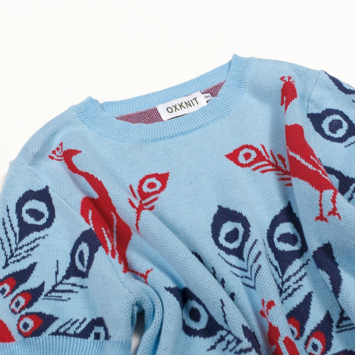 Women's Blue Fun Peacock Jacquard Dress Set