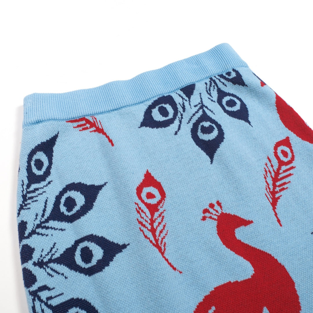 Women's Blue Fun Peacock Jacquard Dress Set