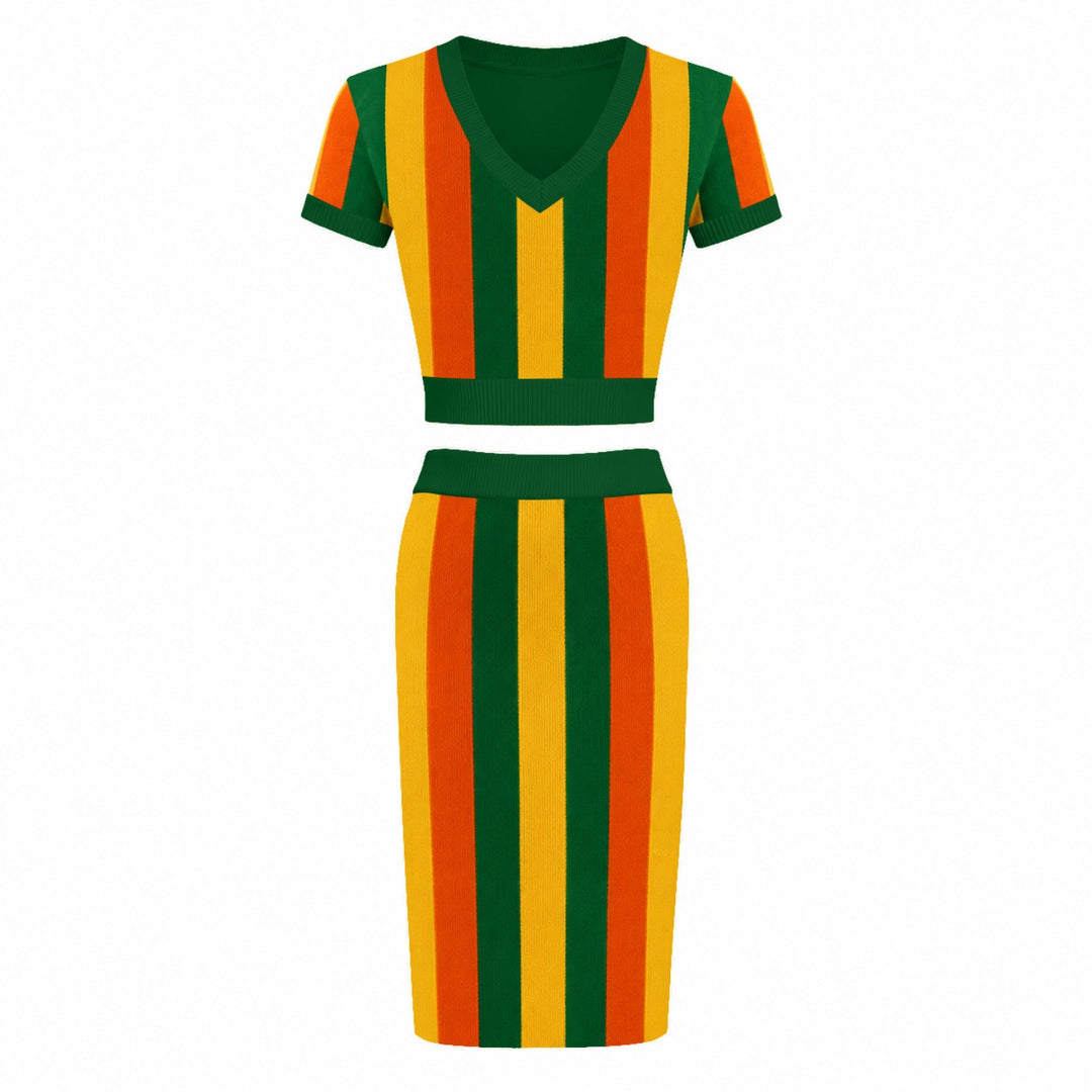 Kvinnors 1970-tals Retro Pop Randig Klänning Set