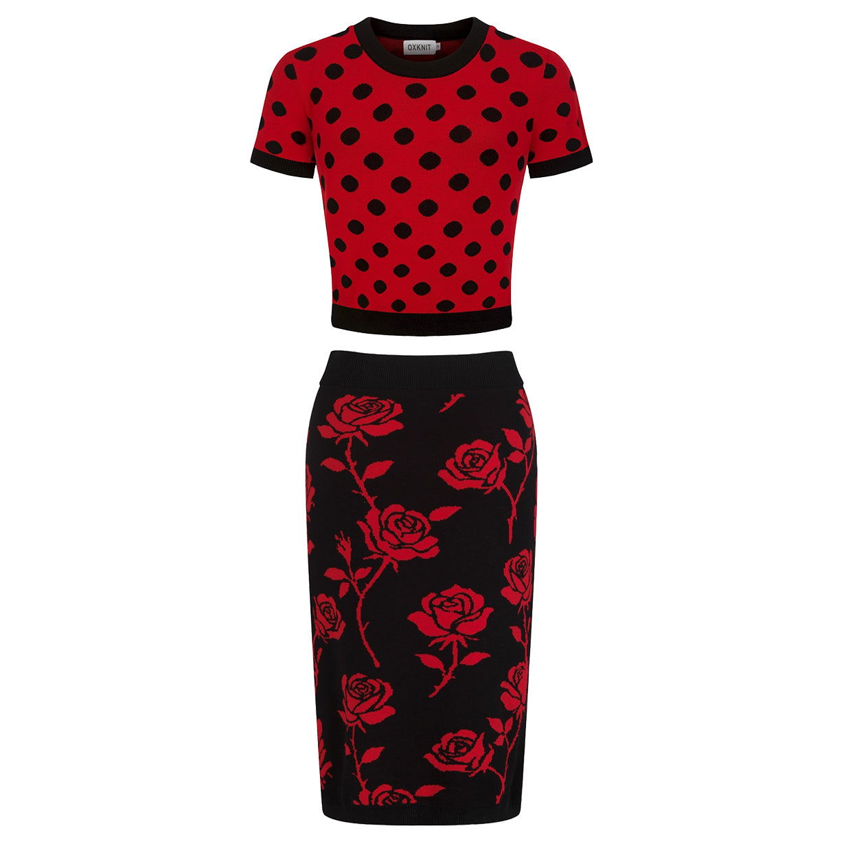 Women's polka dot rose jacquard dress set – OXKnit