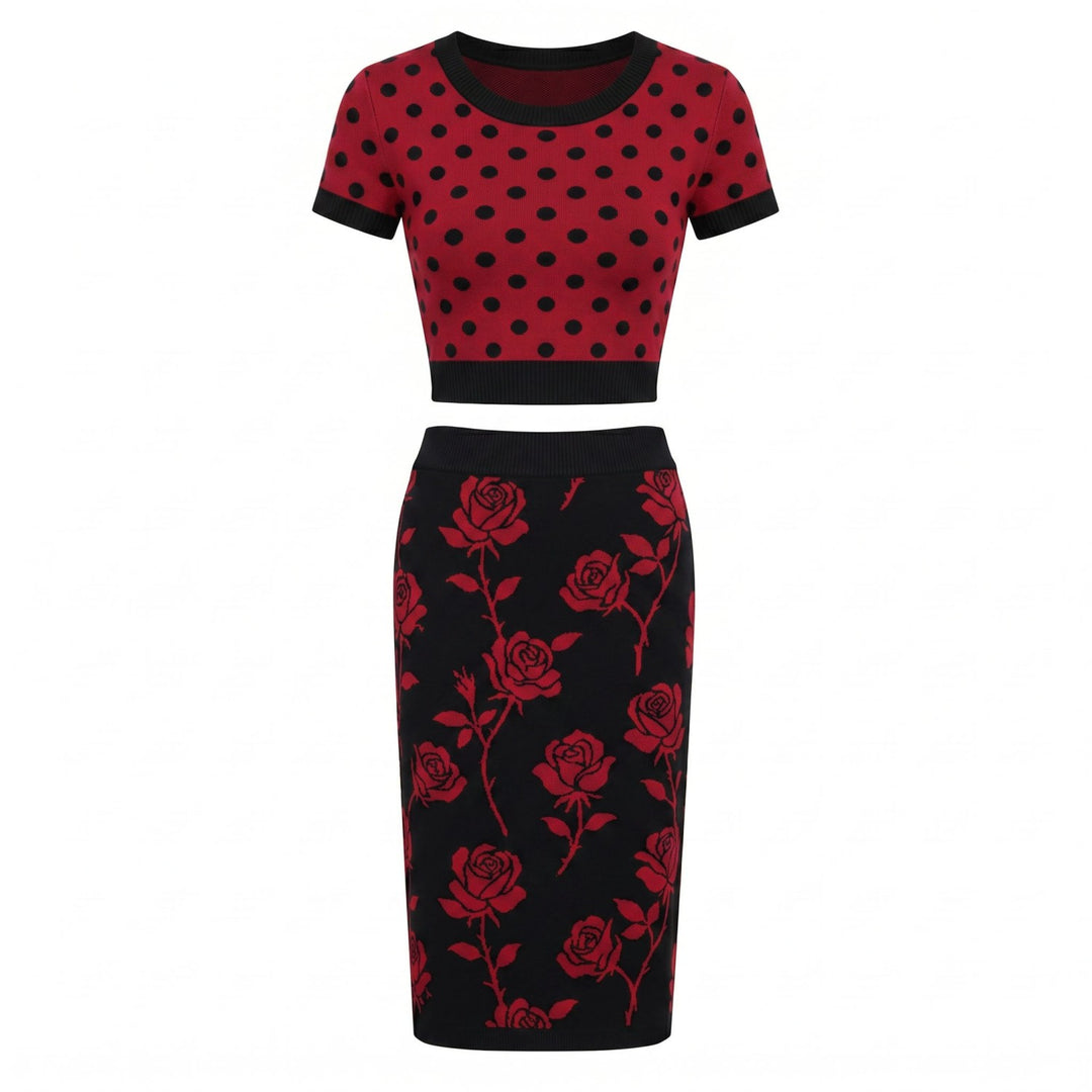 Women's polka dot rose jacquard dress set – OXKnit Women's polka dot rose jacquard dress set – OXKnit