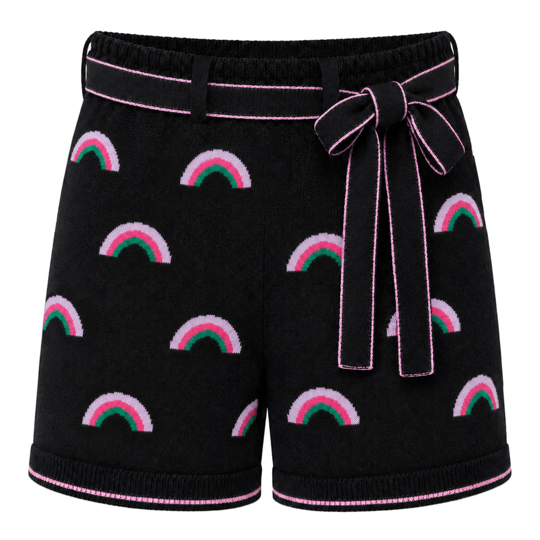 Hvide retro regnbuestribede strikshorts til mænd