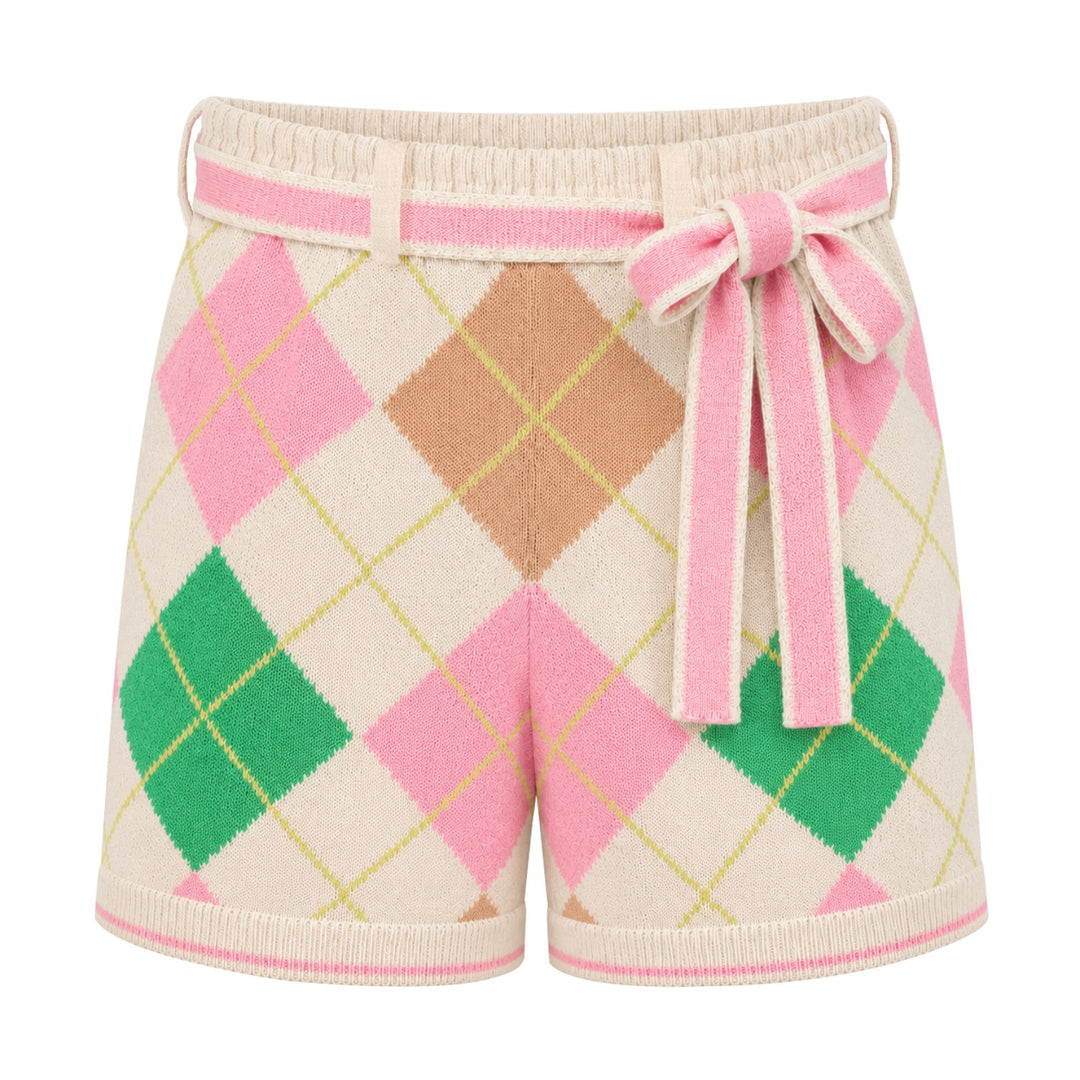 Hvide retro regnbuestribede strikshorts til mænd