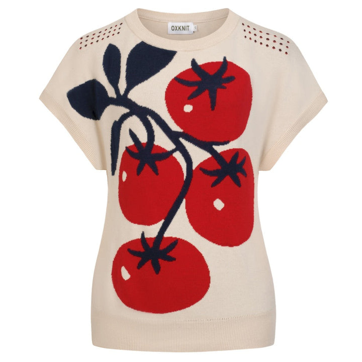 Women's Fun Tomato Jacquard Dolman Sleeve Knit T-Shirt