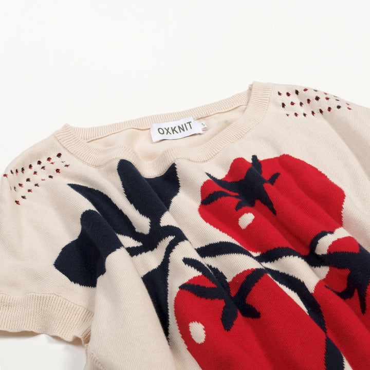 Women's Fun Tomato Jacquard Dolman Sleeve Knit T-Shirt