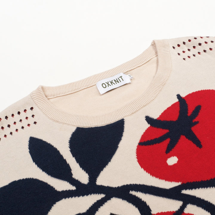 Women's Fun Tomato Jacquard Dolman Sleeve Knit T-Shirt