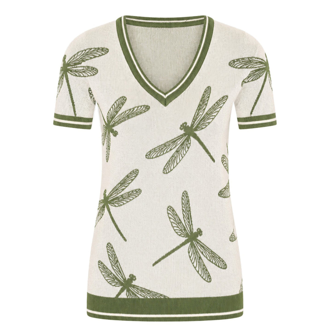 Bruin gestreept jacquardgebreid T-shirt voor dames