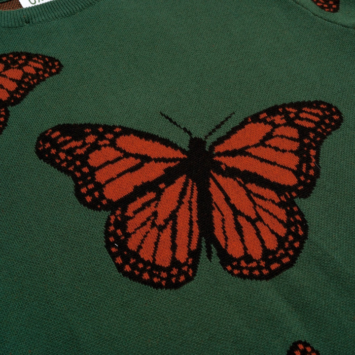 Women's Dark Green Academia Butterfly Jacquard Knit T-Shirt