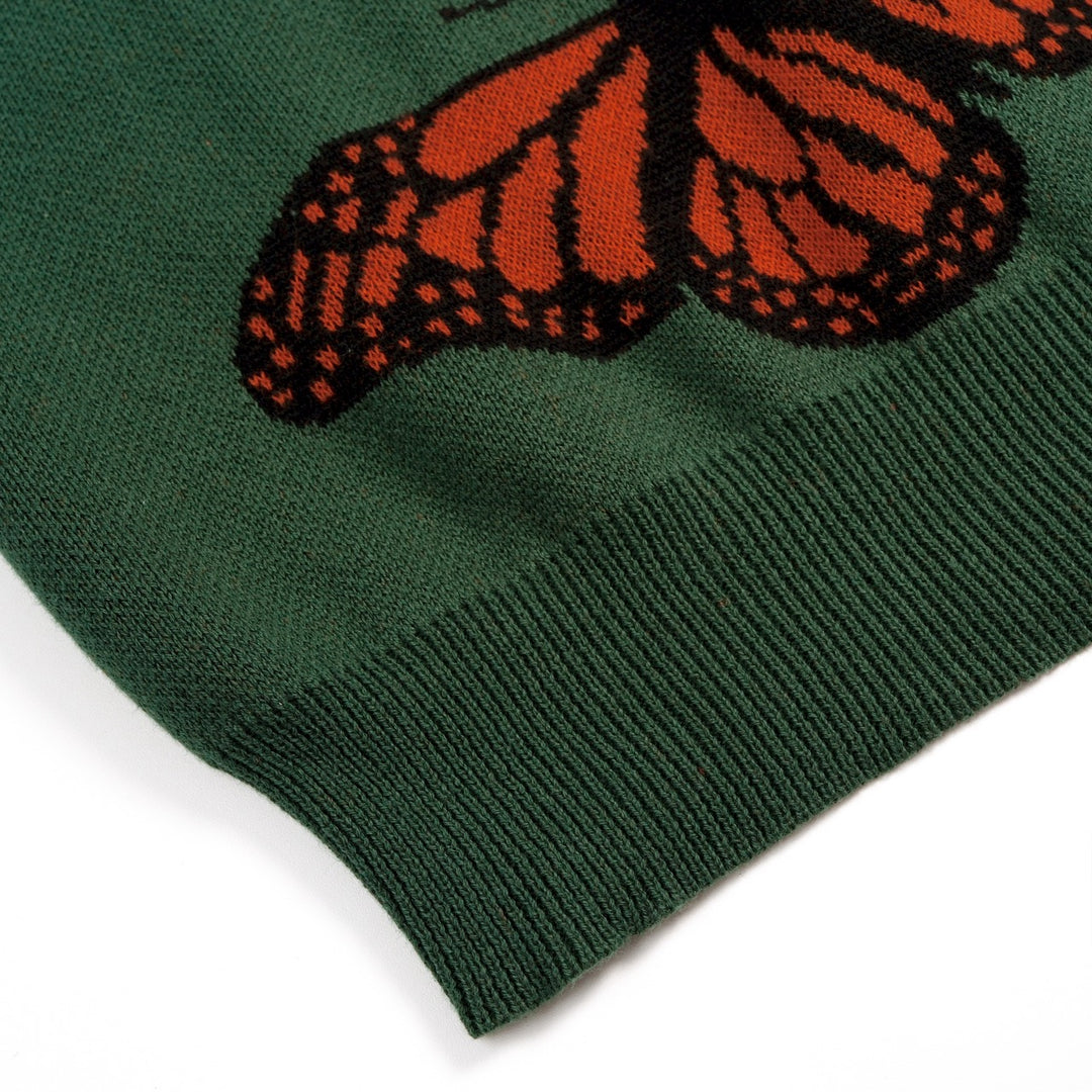 Women's Dark Green Academia Butterfly Jacquard Knit T-Shirt