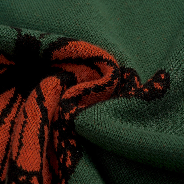 Women's Dark Green Academia Butterfly Jacquard Knit T-Shirt