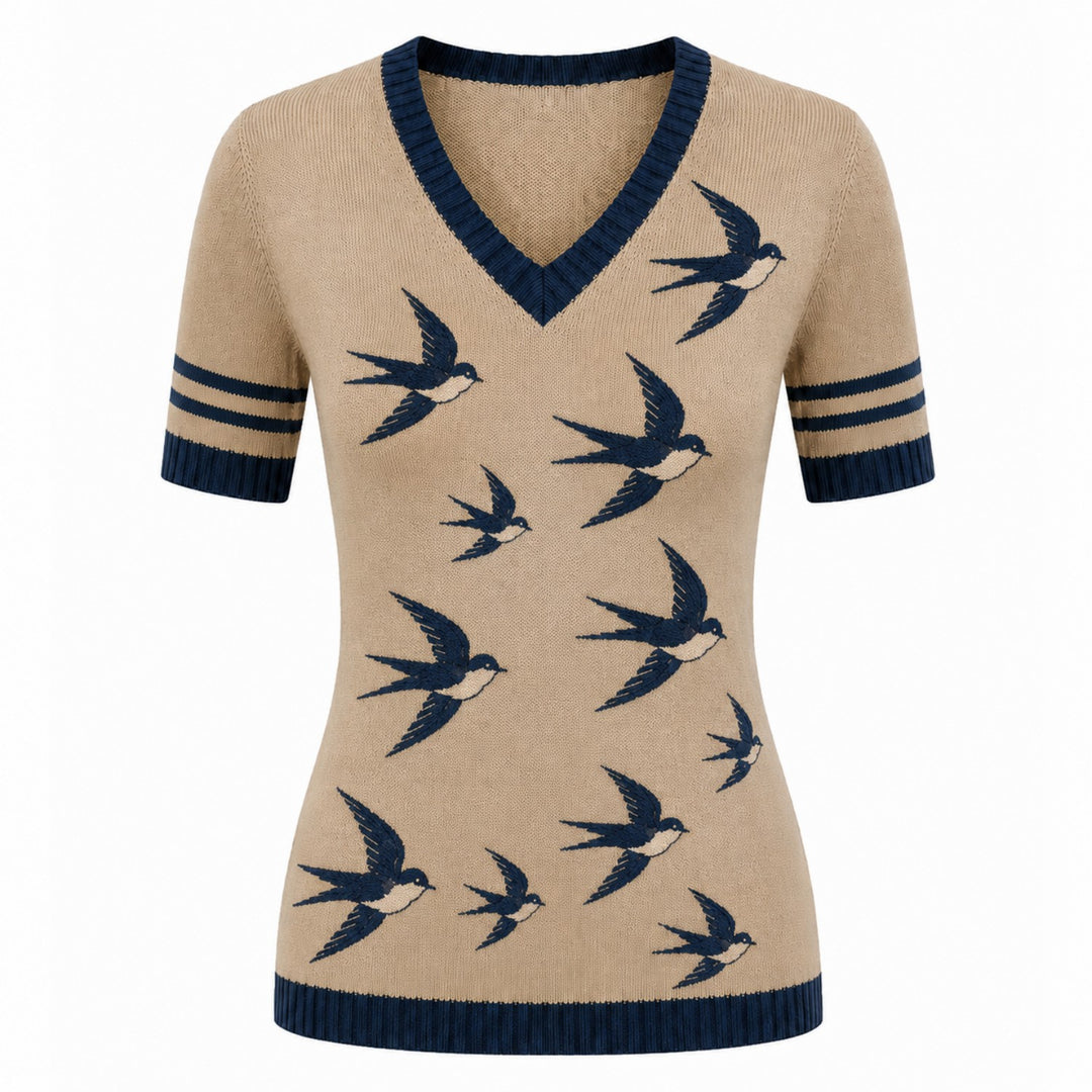 Brunstribet Jacquard strik T-shirt til kvinder