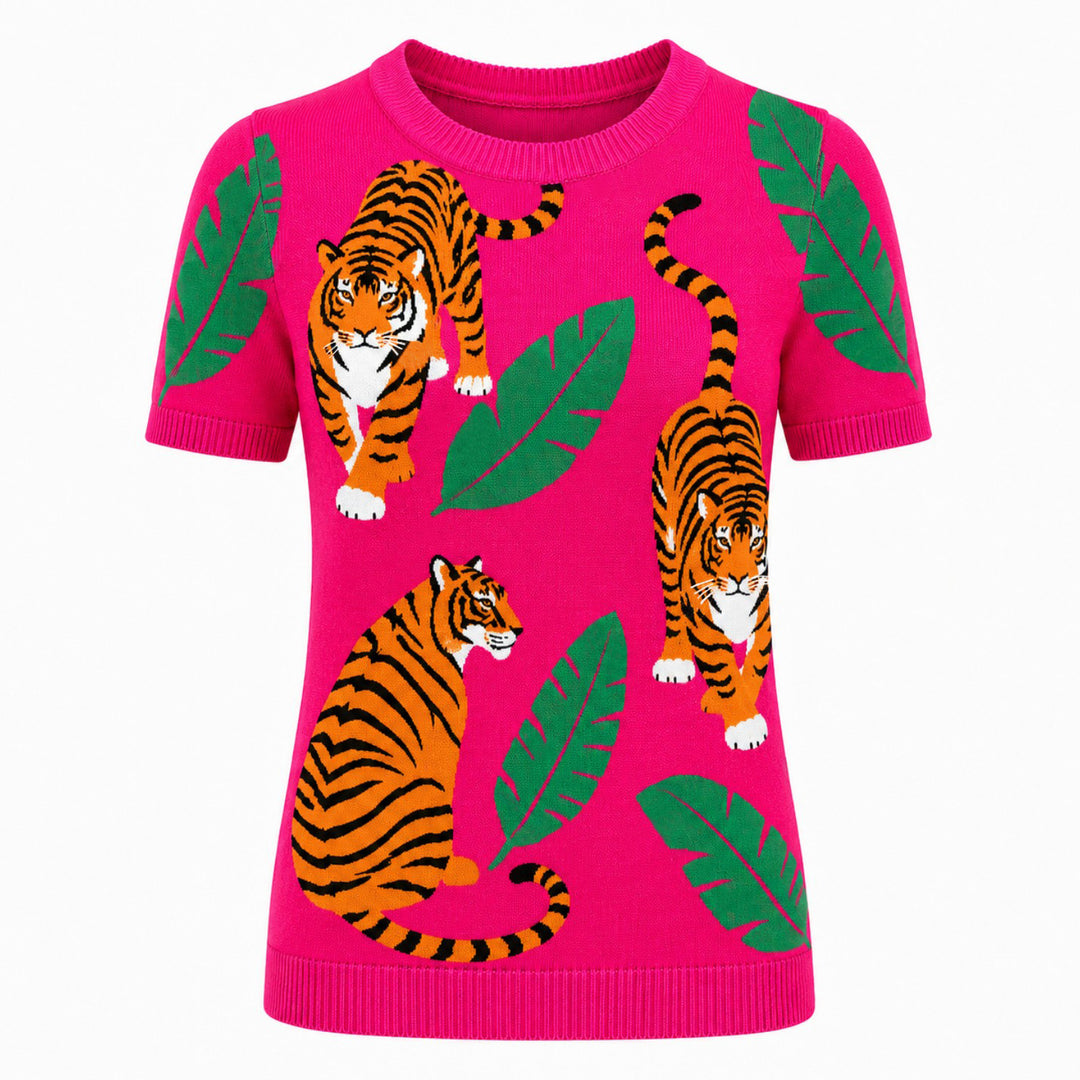 Brunstribet Jacquard strik T-shirt til kvinder