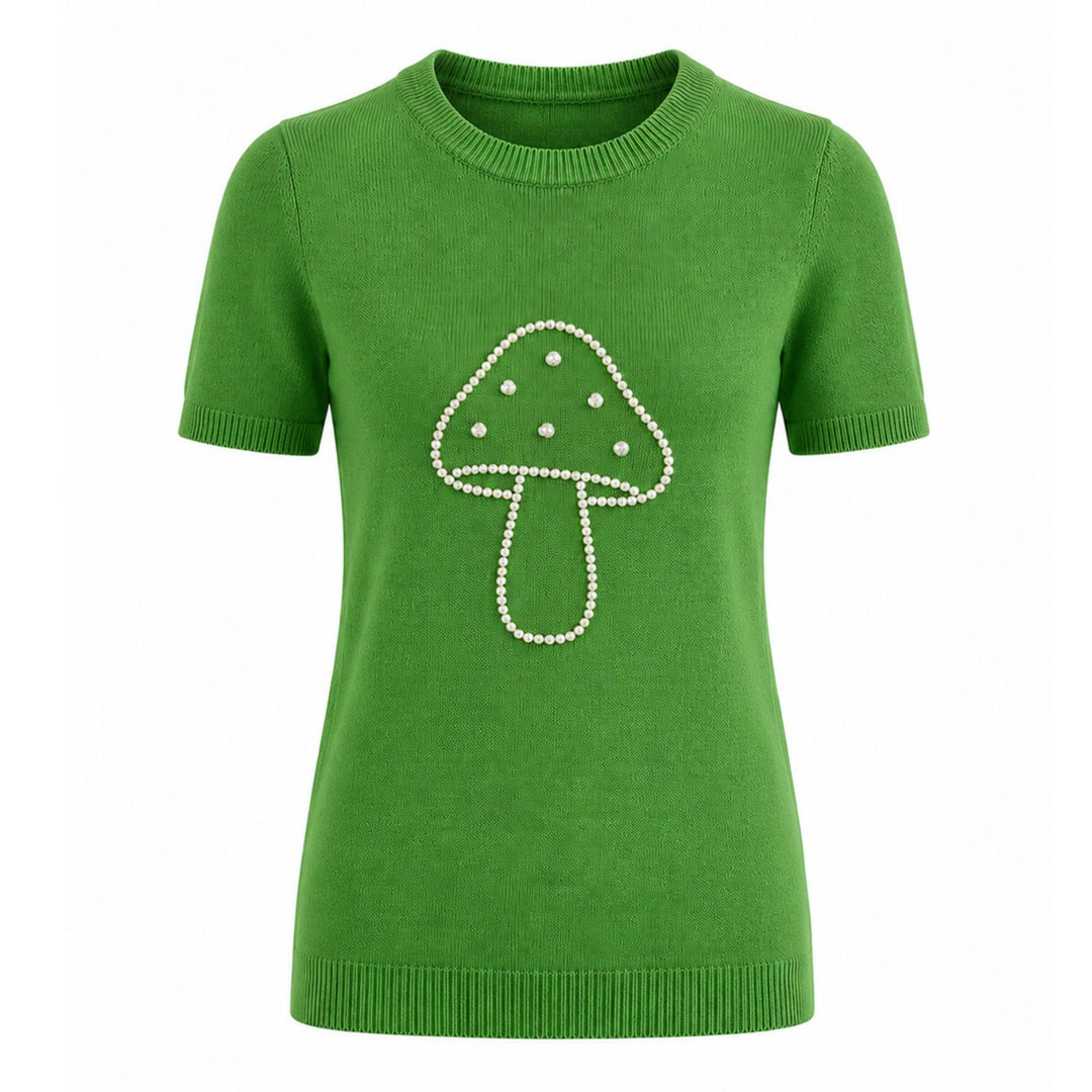 Brunstribet Jacquard strik T-shirt til kvinder