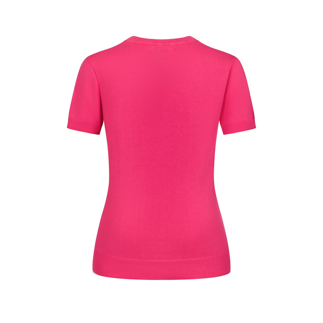 Damen Pinkes Süßes Katzen-Perlen-Strick-T-Shirt