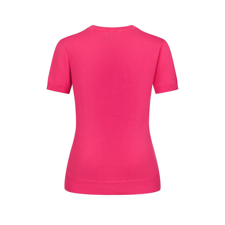 Damen Pinkes Süßes Katzen-Perlen-Strick-T-Shirt