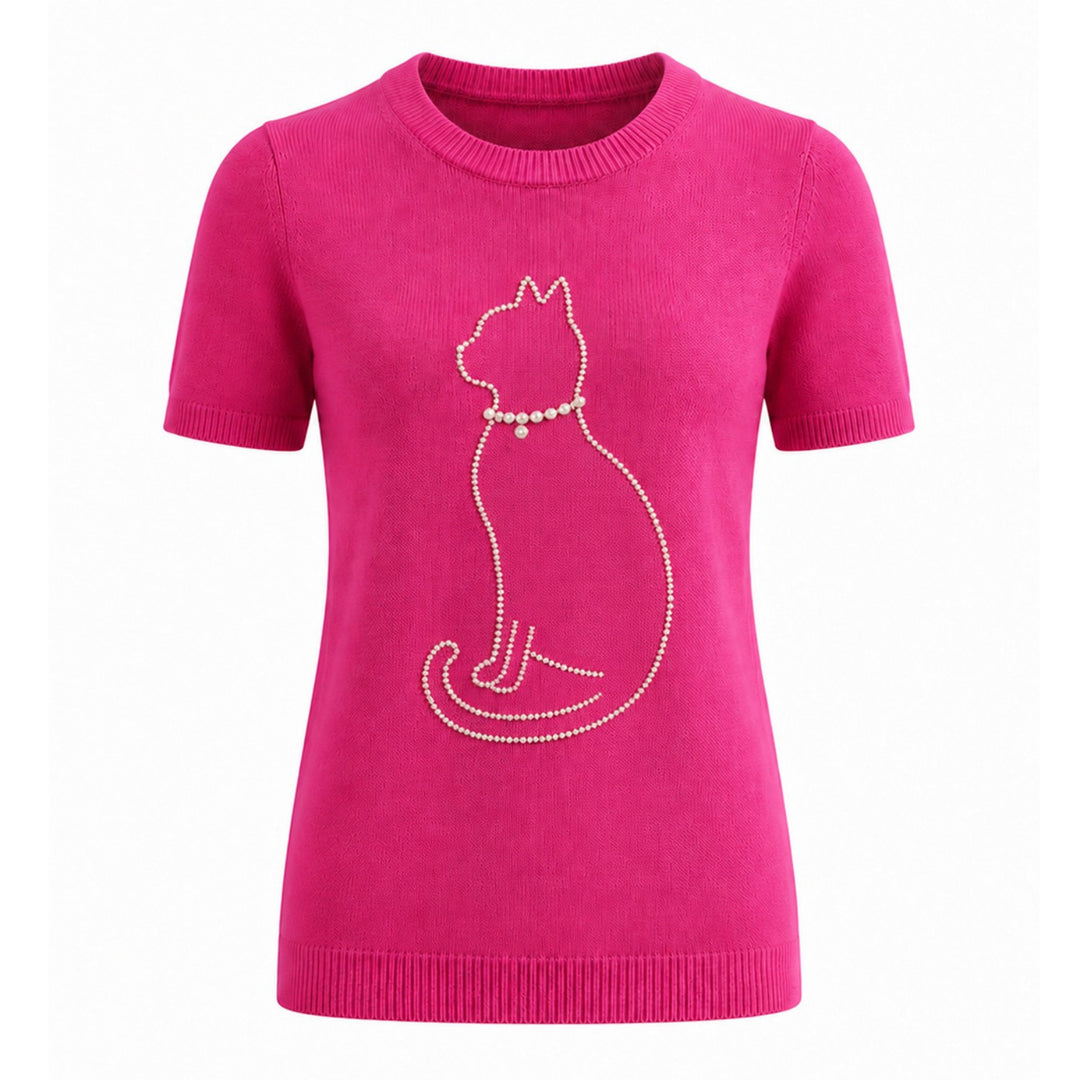 T-shirt in maglia jacquard a righe marroni da donna