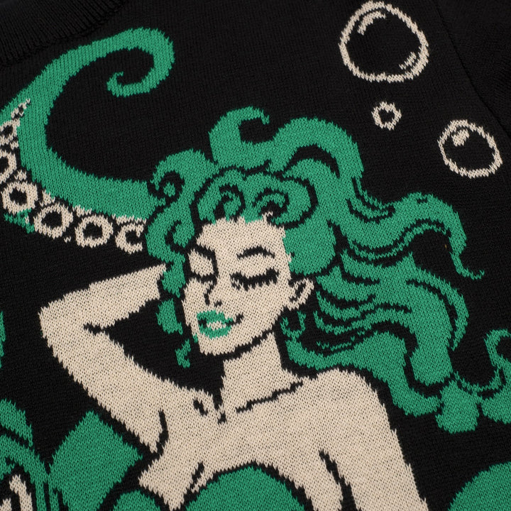 Women's Black Dark Mermaid Retro Knit T-Shirt