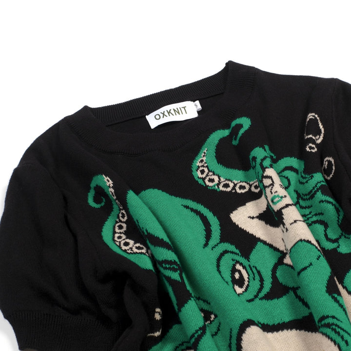 Women's Black Dark Mermaid Retro Knit T-Shirt