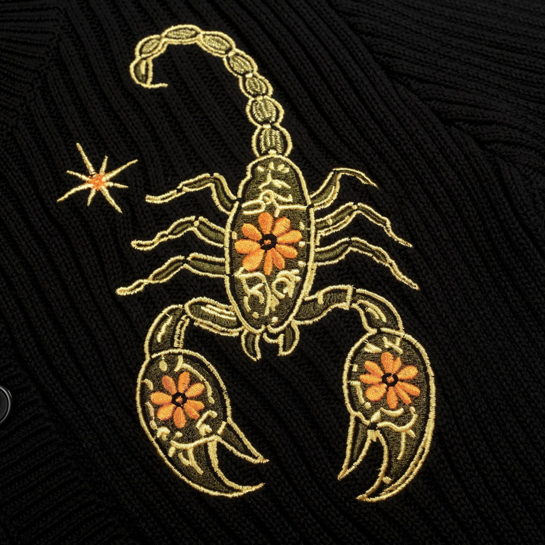 Dames Zwarte Scorpion Cactus Geborduurd Gebreid Vest - Verkorte Lengte