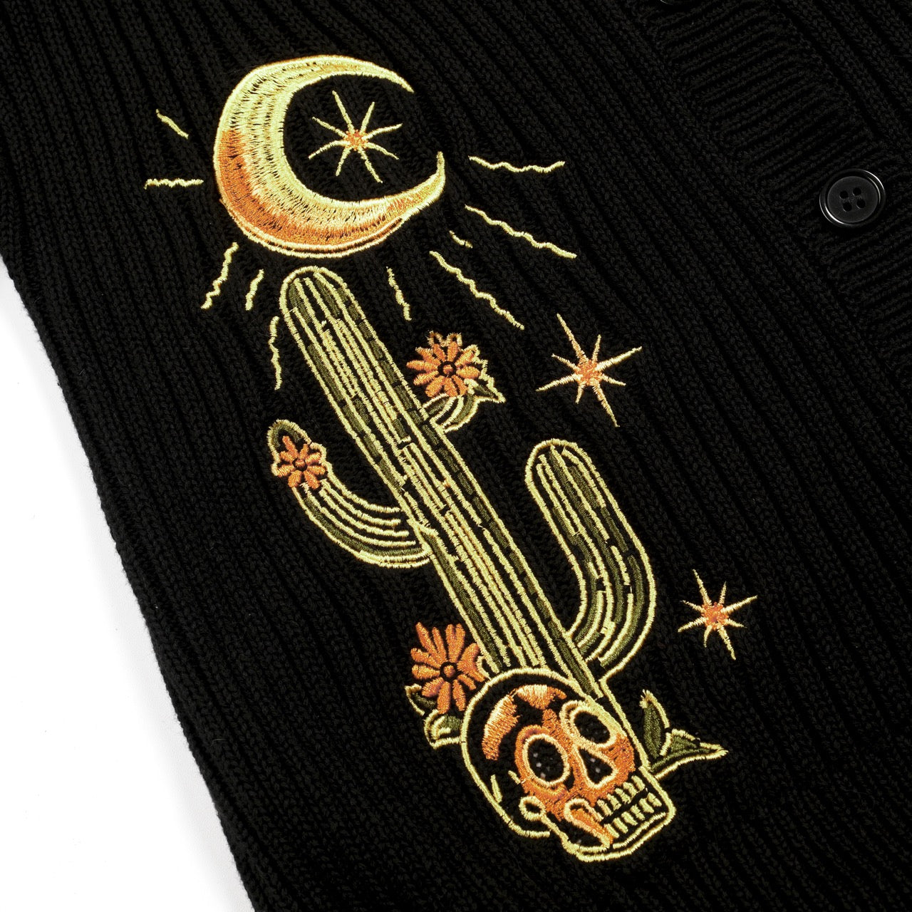 Women's Black Scorpion Cactus Embroidered Knit Cardigan - Cropped