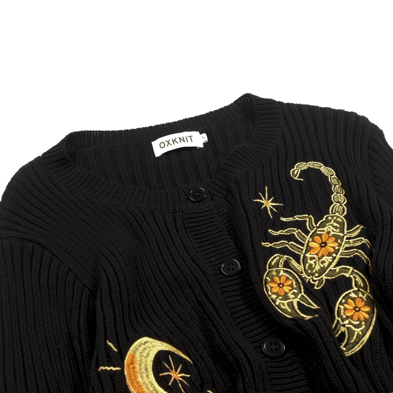 Women's Black Scorpion Cactus Embroidered Knit Cardigan - Cropped