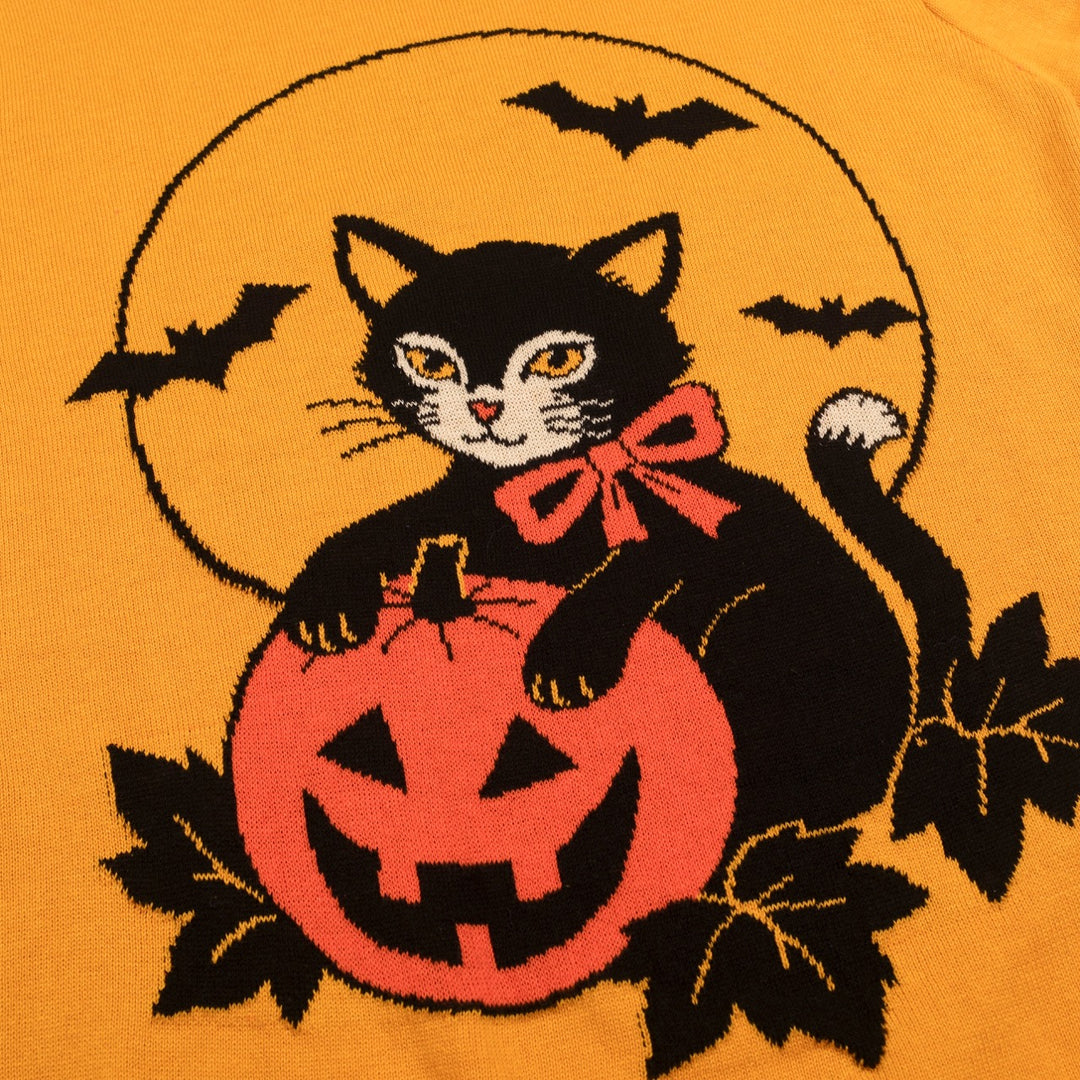 Dames Gele Halloween Schattige Vintage Gebreide T-Shirt