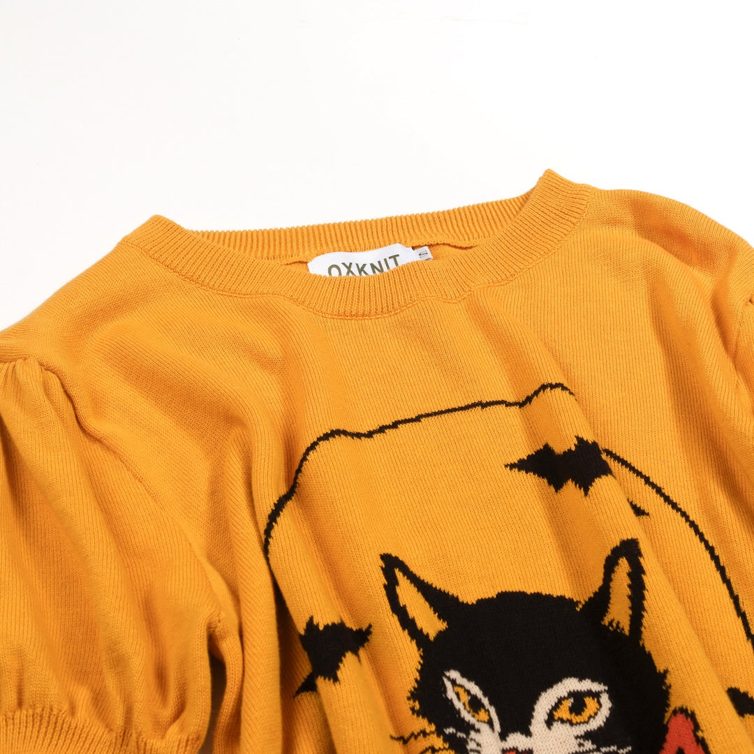 Dames Gele Halloween Schattige Vintage Gebreide T-Shirt