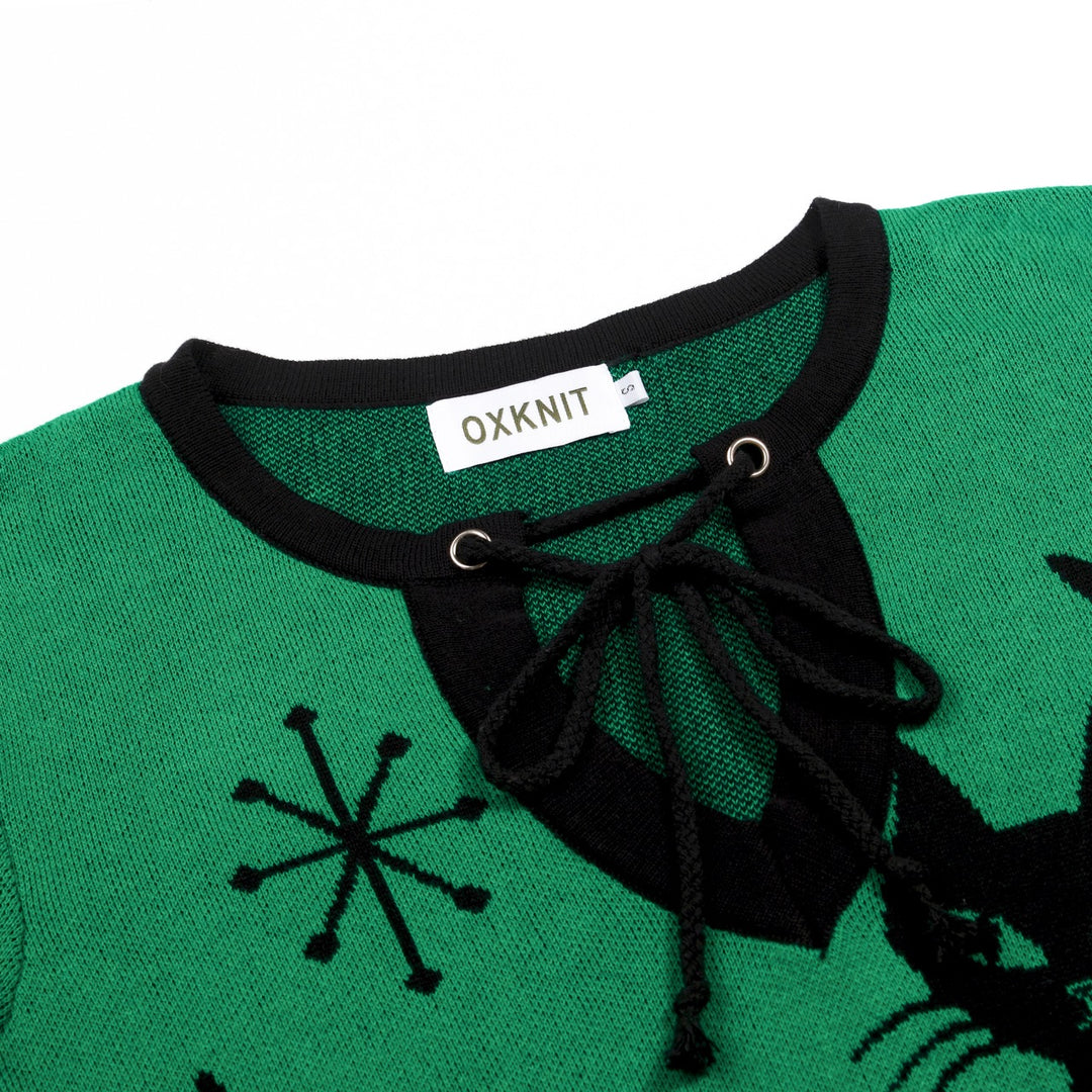 Damen Grün Mid-Century Atomic Cat Strick-T-Shirt