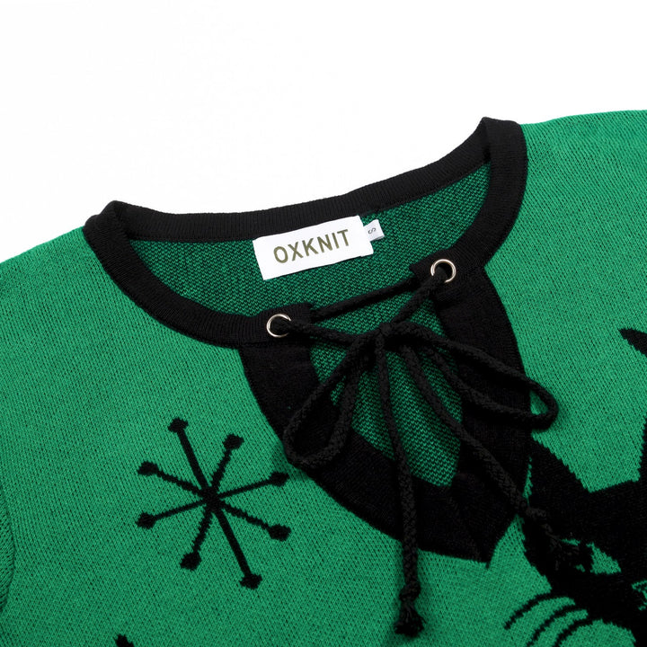 Damen Grün Mid-Century Atomic Cat Strick-T-Shirt