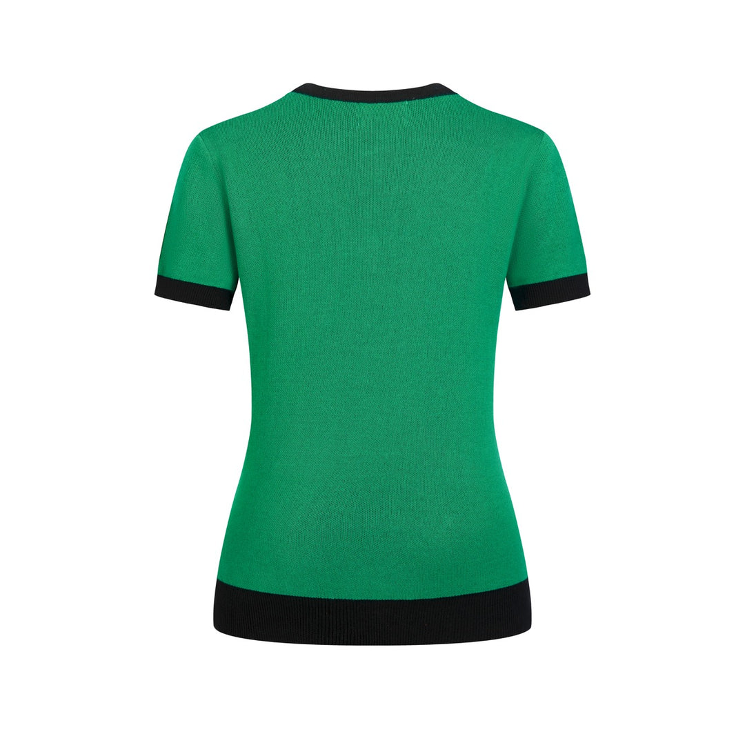 Damen Grün Mid-Century Atomic Cat Strick-T-Shirt