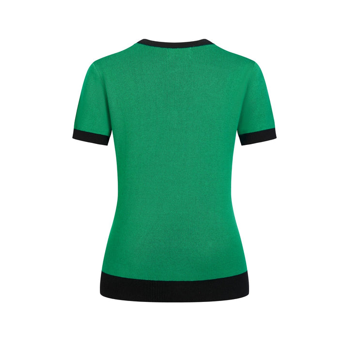 Damen Grün Mid-Century Atomic Cat Strick-T-Shirt