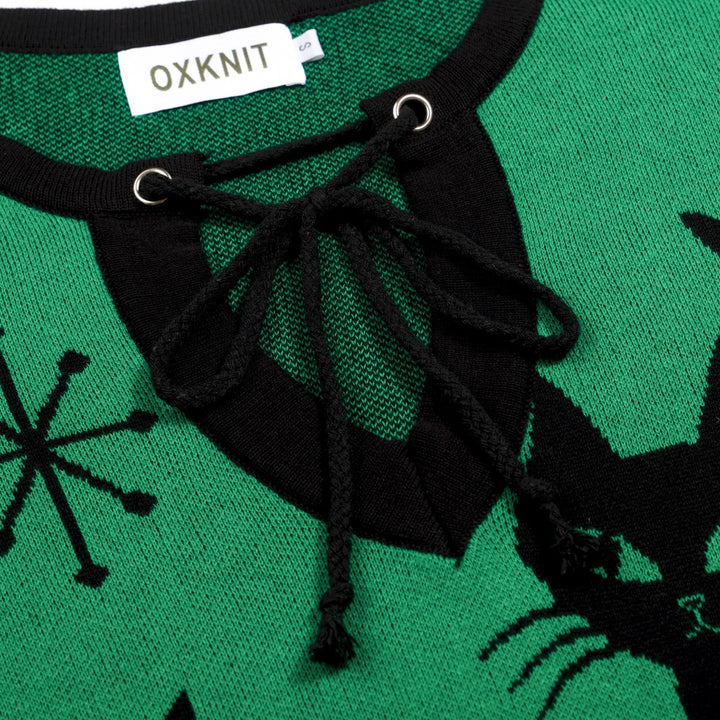 Damen Grün Mid-Century Atomic Cat Strick-T-Shirt