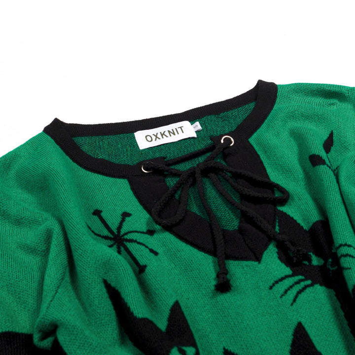 Damen Grün Mid-Century Atomic Cat Strick-T-Shirt