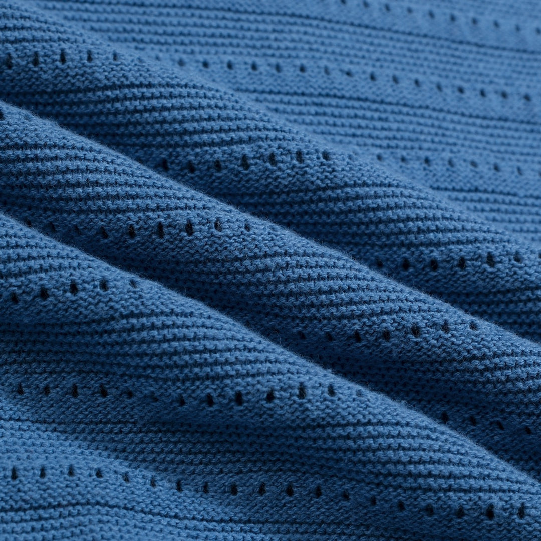 Men's vintage blue open-weave knit pullover with zipper collar