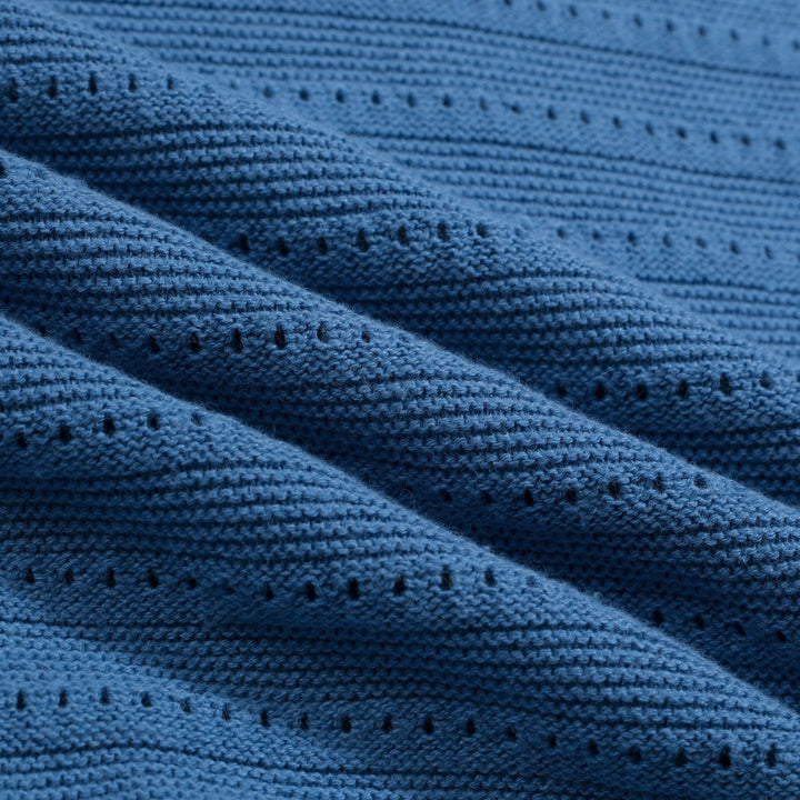 Men's vintage blue open-weave knit pullover with zipper collar