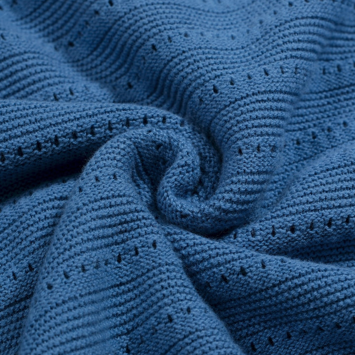 Men's vintage blue open-weave knit pullover with zipper collar