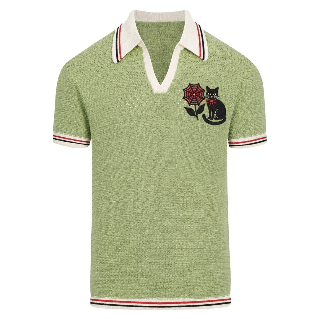 Polo de punto jacquard vintage a rayas color albaricoque para hombre