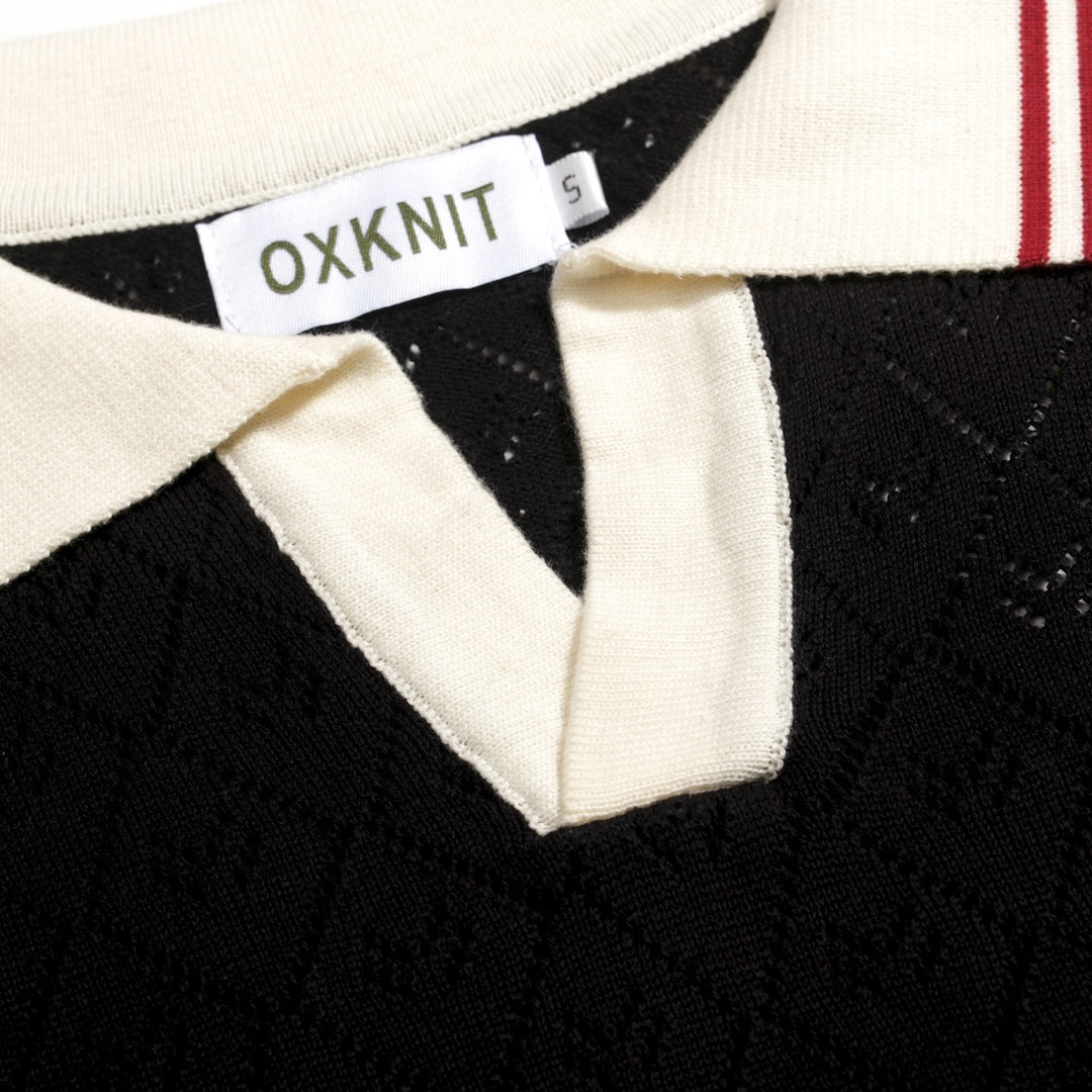 Ανδρικό Μαύρο Πλεκτό T-Shirt με Κεντητό Σκορπιό και Τρυπητό Γιακά Polo