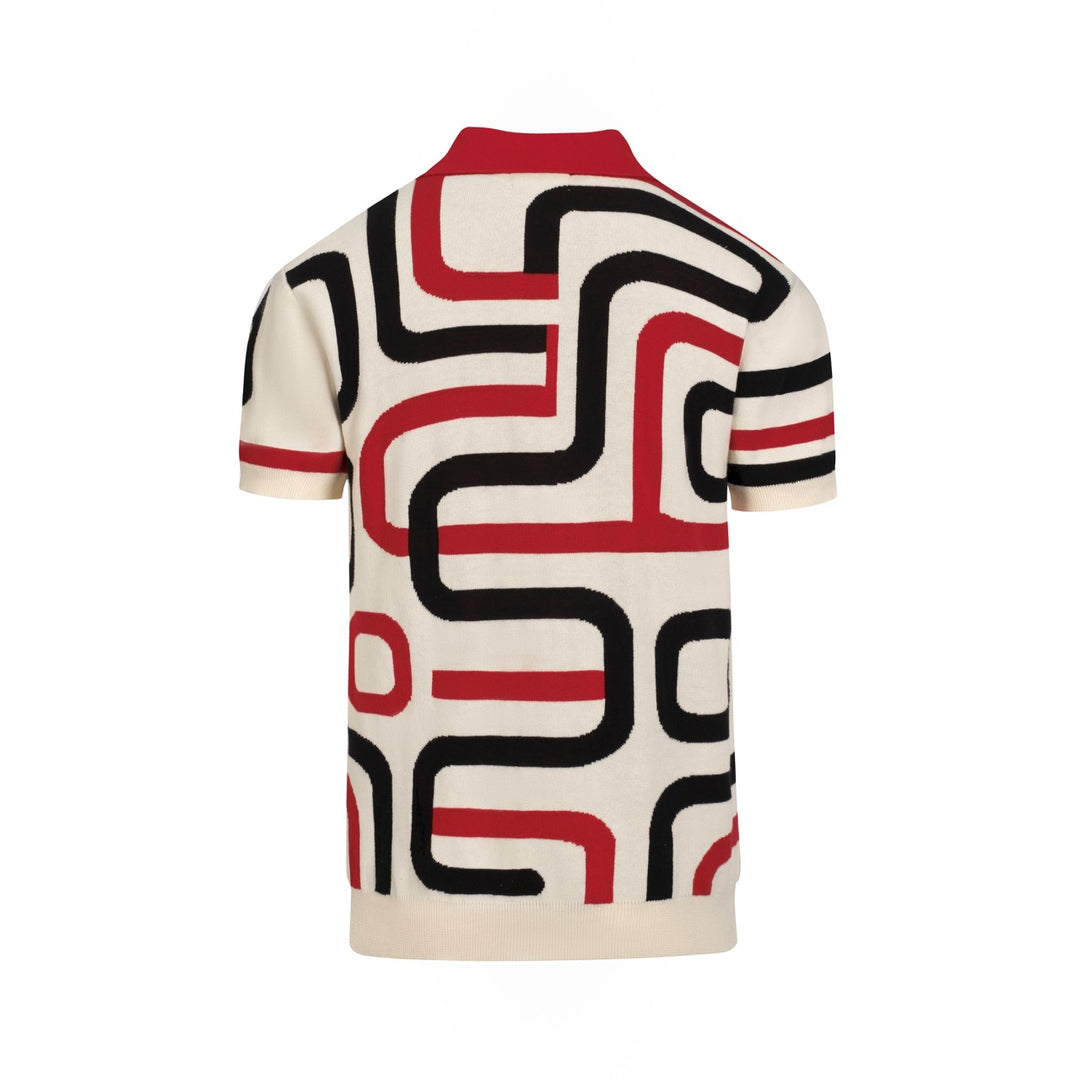 Herre Aprikos Abstrakt Mønstret Jacquard Polo Strik T-shirt