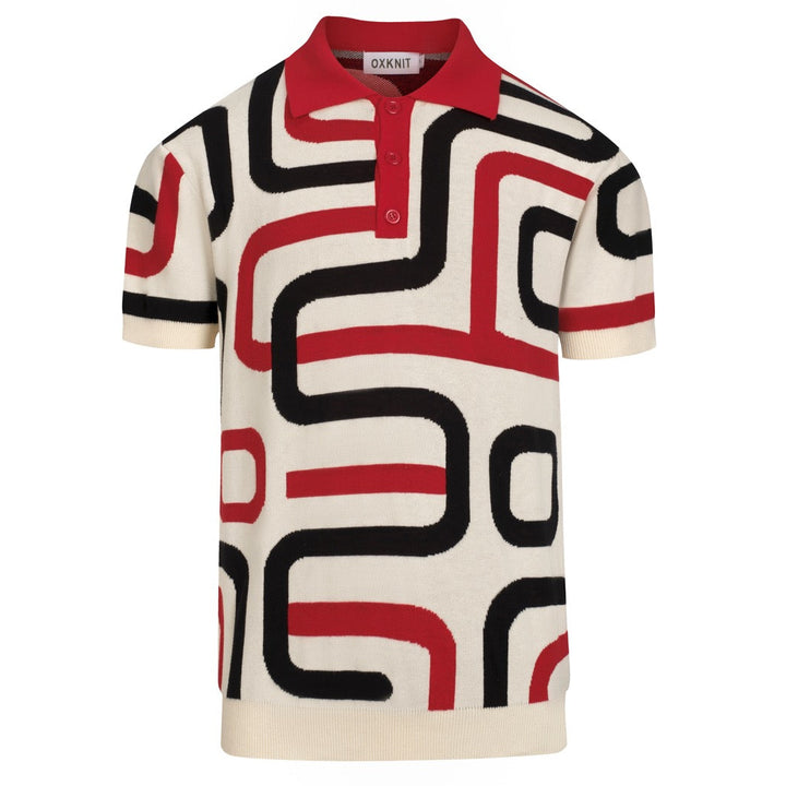Herre Aprikos Abstrakt Mønstret Jacquard Polo Strik T-shirt