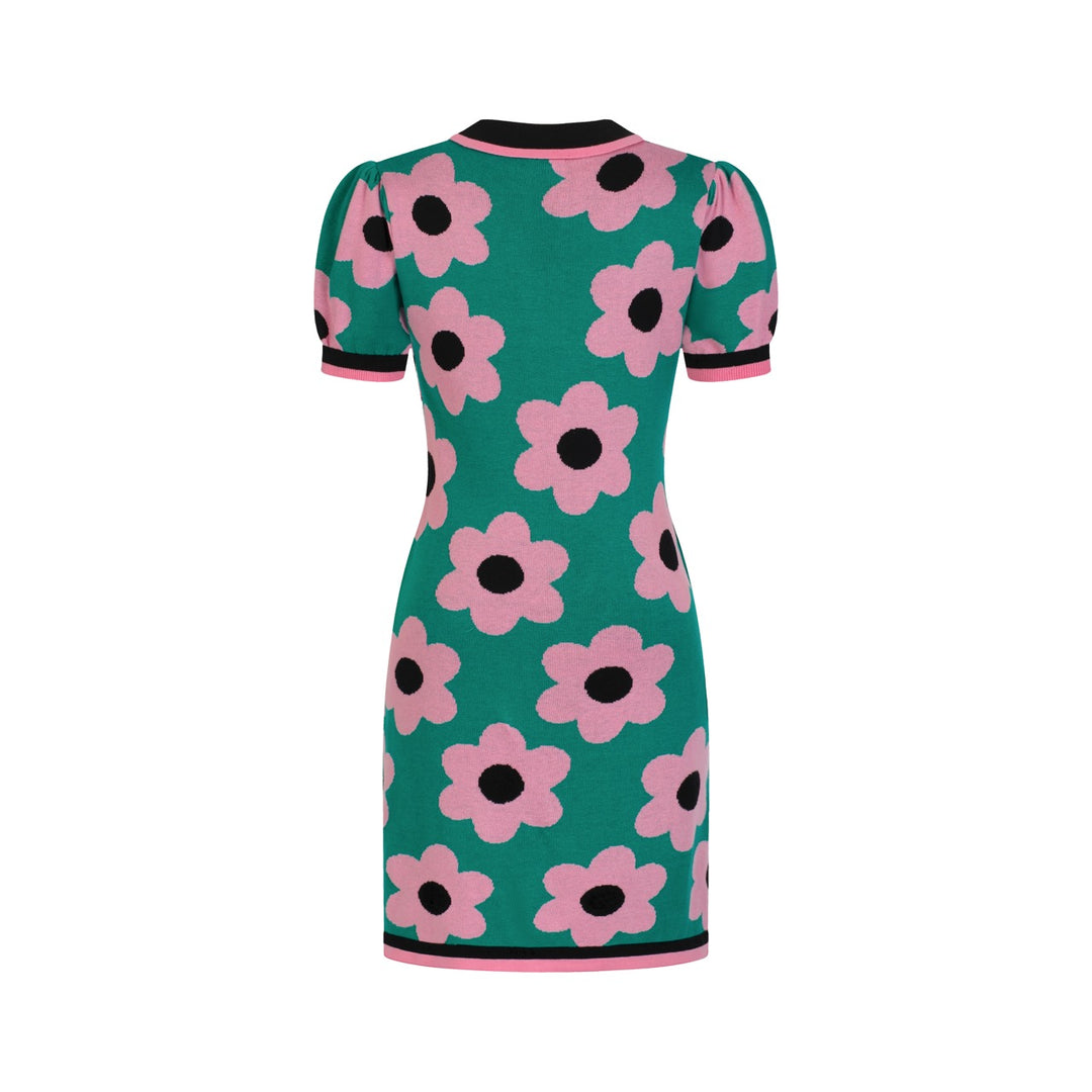 Women's 60s Floral Mod Jacquard Pocket Knit Dress