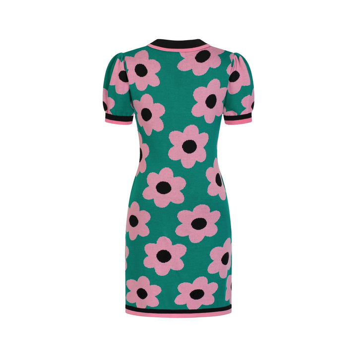 Women's 60s Floral Mod Jacquard Pocket Knit Dress