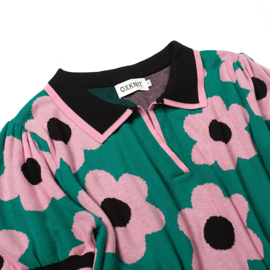 Women's 60s Floral Mod Jacquard Pocket Knit Dress