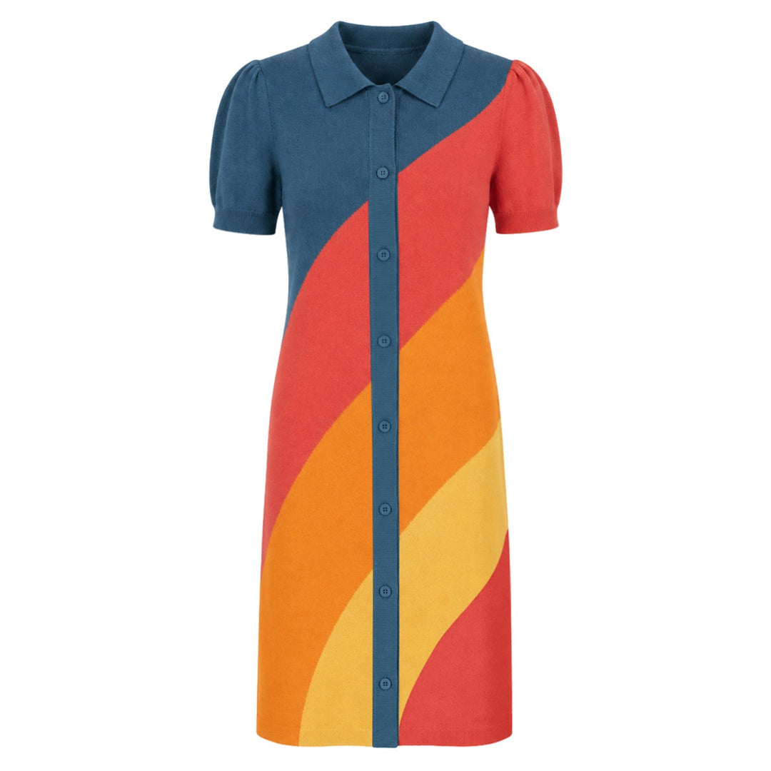 Women's Colorblock Patchwork Short-Sleeve Knit Dress