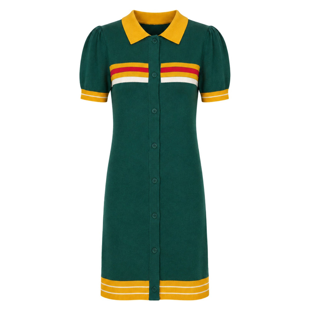 Mörkblå vintage stickad 60-talsklänning för kvinnor