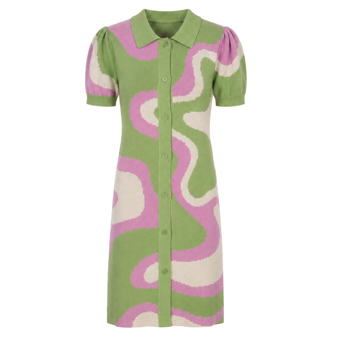 Women's Green Soft Mod Curve Knit Short-Sleeve Dress