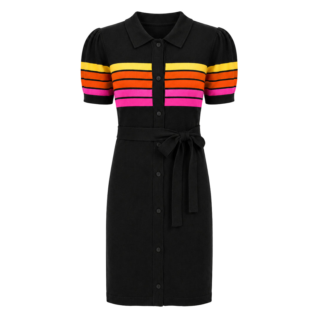 Women's Black Neon Disco Stripe Short-Sleeve Knit Dress
